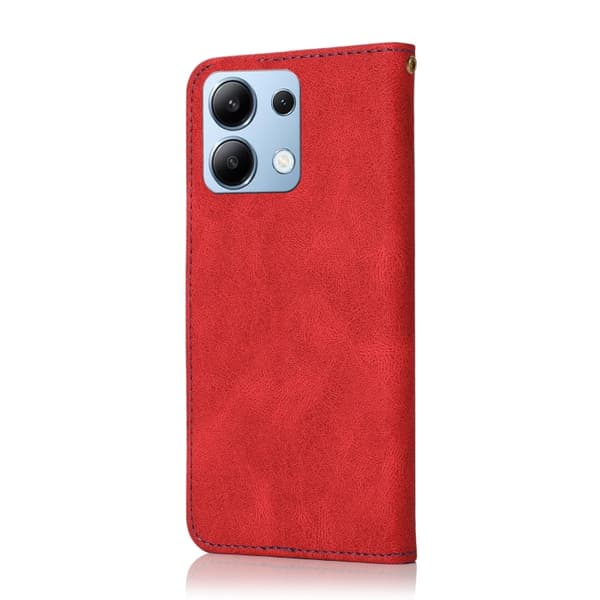 Redmi Note 14 4G - Dubbelfärgad Sömmad Läderfodral Röd Blå