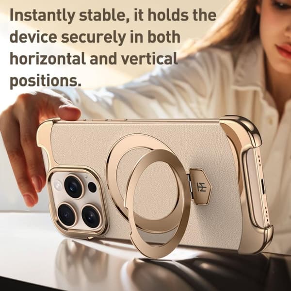 iPhone 17 Pro Skal läderfodral med gränslös MagSafe-ringhållare Svart