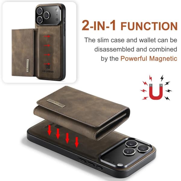iPhone 18 Pro Max / iPhone 17 Pro Max Skal läderfodral DG.MING M1 Series 3-Fold Multi Card Wallet Kaffe