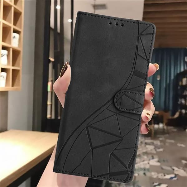 iPhone 17 Pro Trianglar Prägling Skal Läderfodral Svart