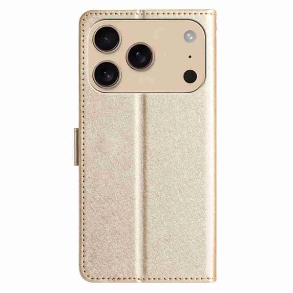 iPhone 18 Pro Max / iPhone 17 Pro Max Skal läderfodral med silkeslen textur och horisontell flip Guld