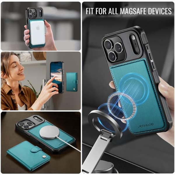 iPhone 18 Pro Max / iPhone 17 Pro Max Skal läderfodral JEEHOOD Buckle Card Bag MagSafe Magnetisk Stil RFID Grön