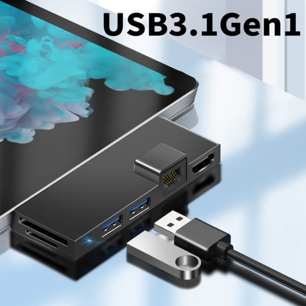 W05 8-i-1 USB3.1 Gne1 Ethernet RJ45 Konverter för Surface Pro 4/5/6 (Silver)
