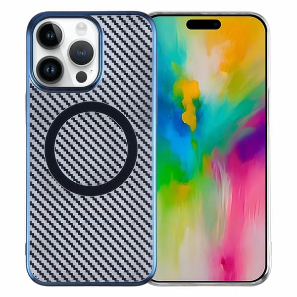 iPhone 16 Pro Max 6D Pläterad Kolfiber Klar Magsafe PC Skal Drömblå