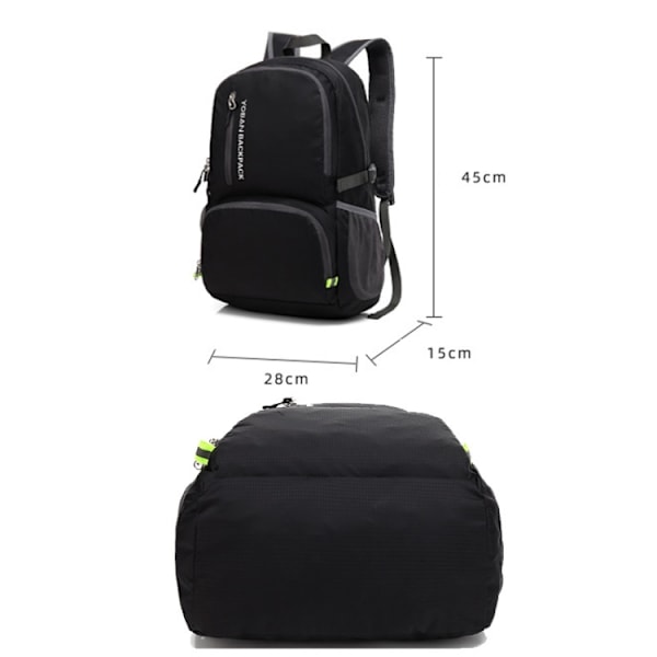 YOBAN Y-1448 Lättvikt utomhus sport hopfällbar ryggsäck vattentät cykling vandring camping rese ryggsäck Svart