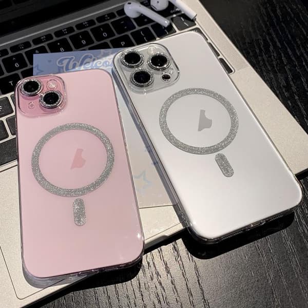 iPhone 16 Pro Glitter Magnetisk Ring Transparent MagSafe Skal