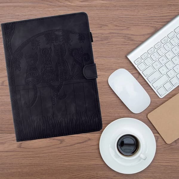 Samsung Galaxy Tab S6 Lite P610 Kattpräglat Läderfodral Svart