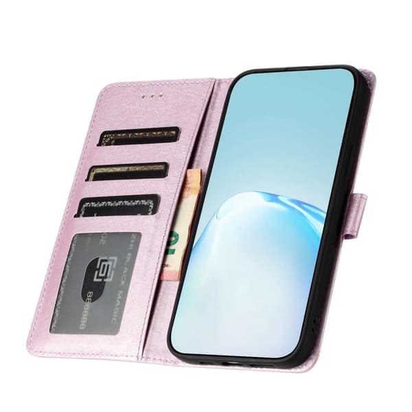 iPhone 18 Pro / iPhone 17 Pro Skal Läderfodral med Silkesstruktur och Horisontell Flip Rosrosa