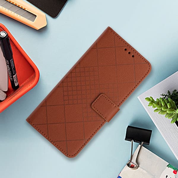 Redmi Note 14 Pro+ 5G - Rhombisk Rutnät Textur Läder fodral Brun