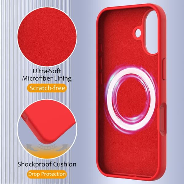 iPhone 17 Shockproof Silikon Skal med MagSafe Röd