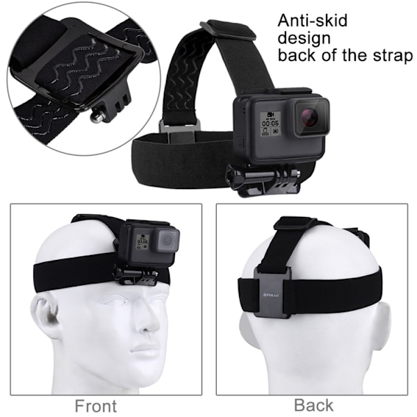 Elastisk monteringsbälte Justerbart huvudband för GoPro, Insta360 ONE R, DJI Osmo Action och andra actionkameror