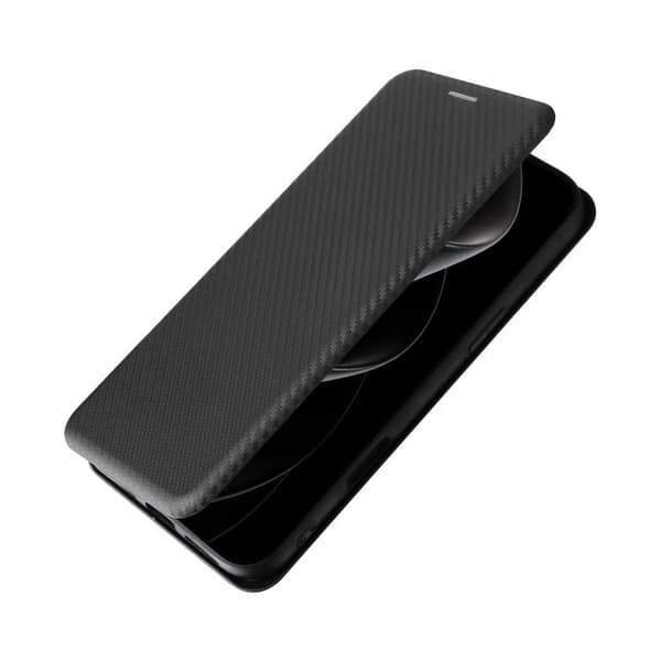 iPhone 17 Pro Max Skal läderfodral med kolfibertextur Svart