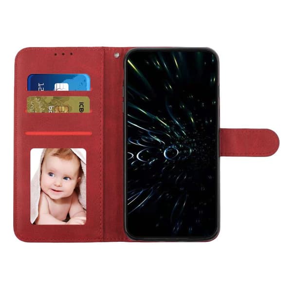 iPhone 18 Pro / iPhone 17 Pro Skal läderfodral - kalvskinn med spänne Röd