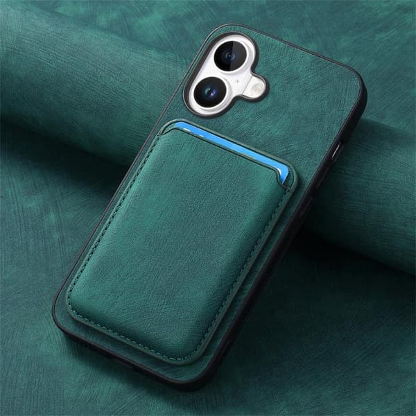 iPhone 17 Retro Läderkortväska Magnetisk Skal Grön
