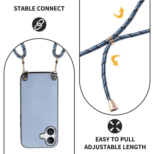 iPhone 17 Skal - kolfibertextur med axelrem Blå