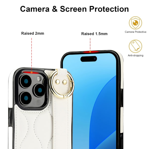 iPhone 16 Pro Max Skal med Handledsrem - Non-slip Full Coverage PU Skydd Vit