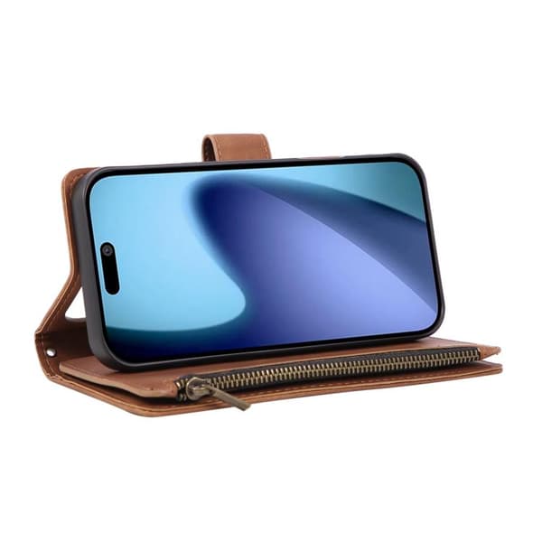 iPhone 18 Pro / iPhone 17 Pro Skal - Läder med Multifunktionell Flera Kortfack Brun
