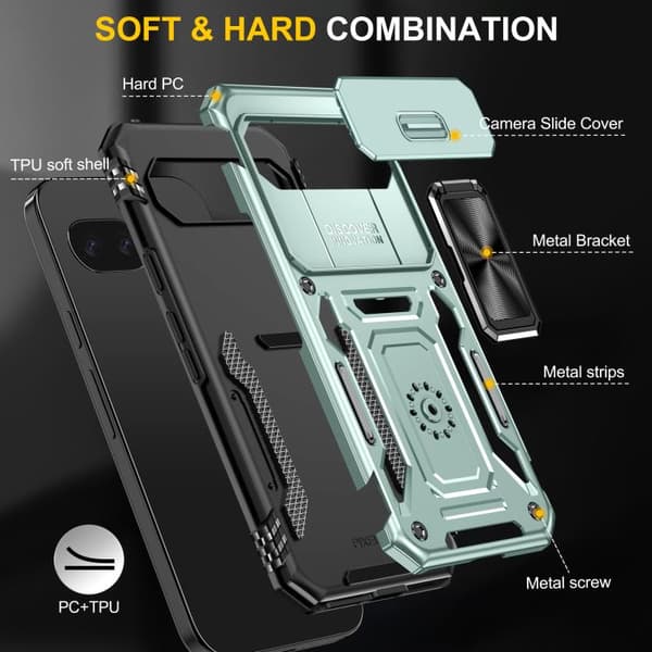för Pixel 9a Skal med Armor PC + TPU Kameraskydd Alpingrön