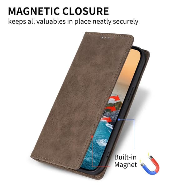 iPhone 18 Pro Max / iPhone 17 Pro Max Skal läderfodral - solid färg med magnetisk RFID Brun