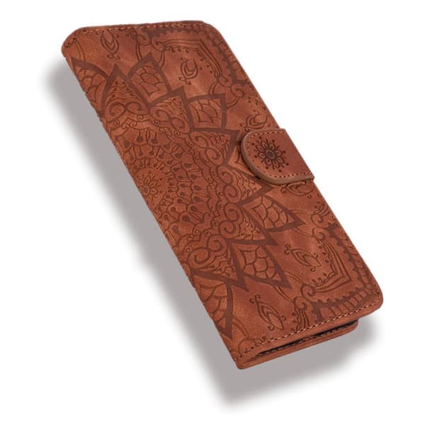 iPhone 18 Pro / iPhone 17 Pro Skal läderfodral med mandala präglad design - dubbelvik Brun