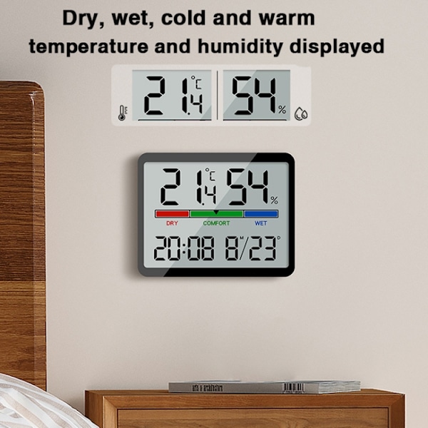 Magnetisk LCD Digital Aalarm Klocka Stor Skärm Med Temperatur Fuktighet Display(9905 Vit)