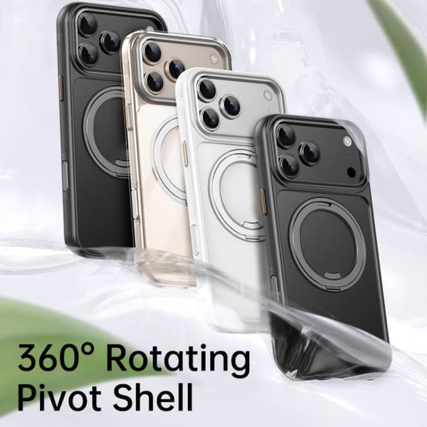 iPhone 18 Pro / iPhone 17 Pro Gear-Style Stress Relief 360 Rotationshållare MagSafe Skal Vit