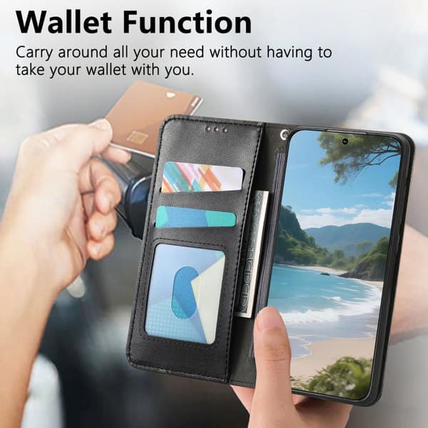 iPhone 18 Pro / iPhone 17 Pro Skal Läderfodral med Elastisk Handledsrem och Magnetisk Sugfunktion Svart