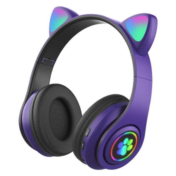 B39 Kattöron Design LED Gradient Ljus Trådlöst Bluetooth Headset Lila