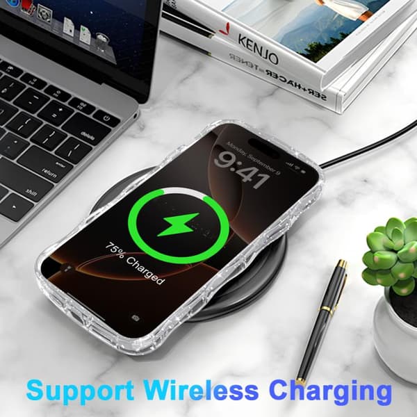 iPhone 16 Pro Wave Glitter MagSafe Magnetisk TPU Skal Transparent vit
