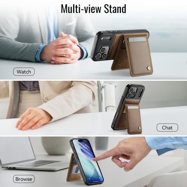 iPhone 18 Pro Max / iPhone 17 Pro Max Skal JEEHOOD Britisk Stil RFID MagSafe Kortväska PU Brun