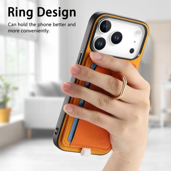 iPhone 18 Pro Max / iPhone 17 Pro Max Retro Cross Läder Ring Sidoficka MagSafe Skal Gul