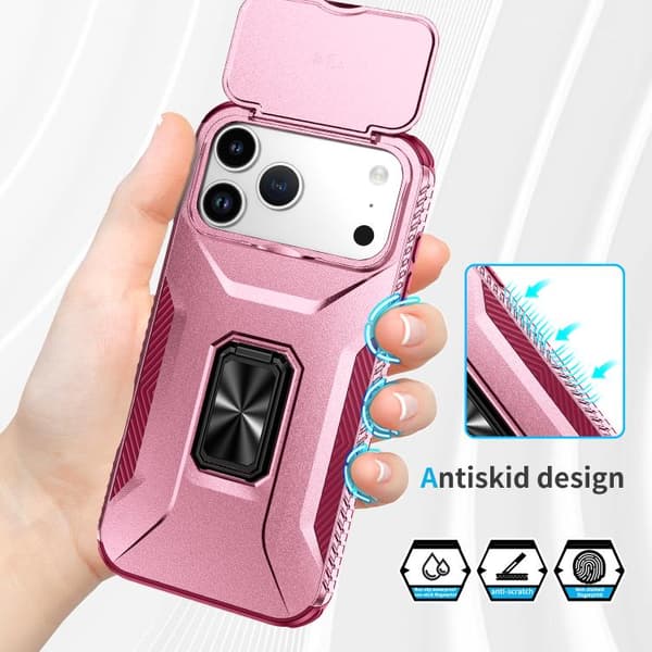 iPhone 18 Pro Max / iPhone 17 Pro Max Skal med Sliding Camshield Holder Rosa + Rosröd