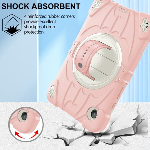 Samsung Galaxy Tab A9 / A11 Bat Hand Grip Ställ Rosa Vit