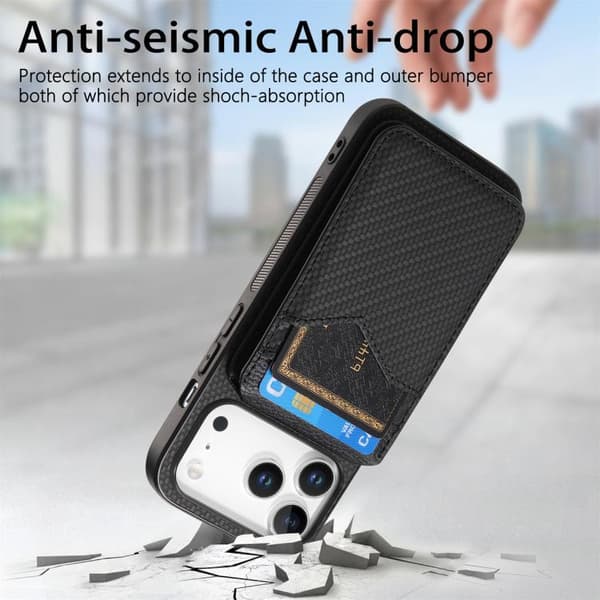 iPhone 18 Pro Max / iPhone 17 Pro Max Skal - Kolfiber med MagSafe - Vertikal Flip för Kort Svart