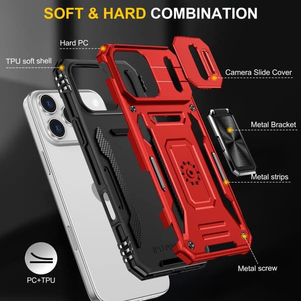 iPhone 18 Pro Max / iPhone 17 Pro Max Skal med Armor PC + TPU Kameraskydd Röd