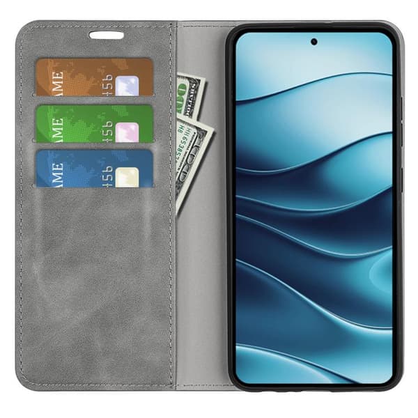 Redmi Note 14 4G - Retro-skin Magnetisk Läderfodral Grå