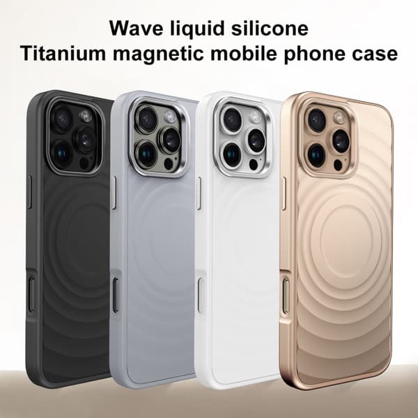iPhone 16 Pro Wave Texture Liquid Silicone Titanium MagSafe Skal Svart