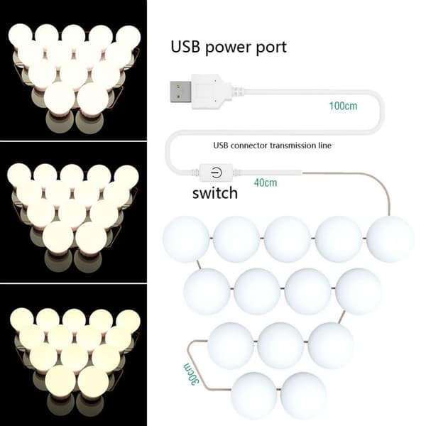 10 LED-lampor Dimbar smink spegel USB Touch Control Light