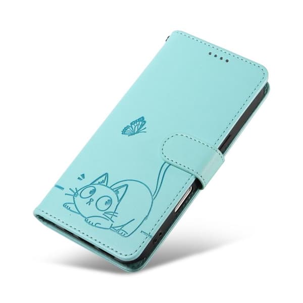 Redmi A5 4G - Flip Läderfodral med Embossed Kattmönster Grön