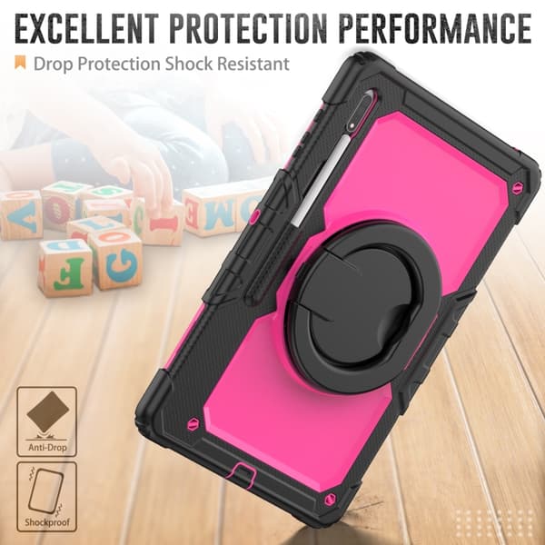 Samsung Galaxy Tab S8/S7 Silikon + PC Fodral med Armband Rosaröd