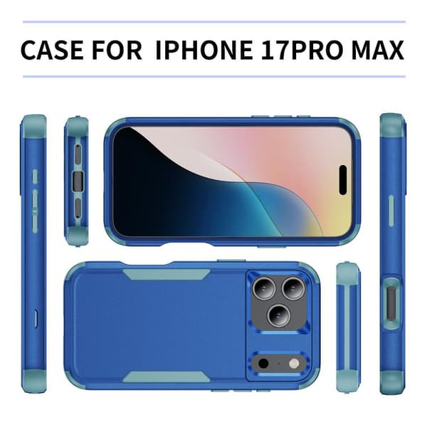 iPhone 18 Pro Max / iPhone 17 Pro Max Skal - Stötabsorberande TPU + PC Kungsblå + Grågrön