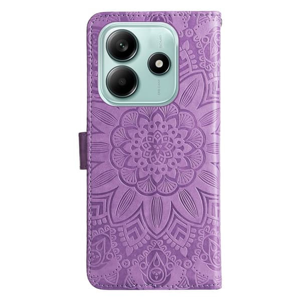 Redmi Note 14 5G - Prägad Solros Läderfodral Purpur