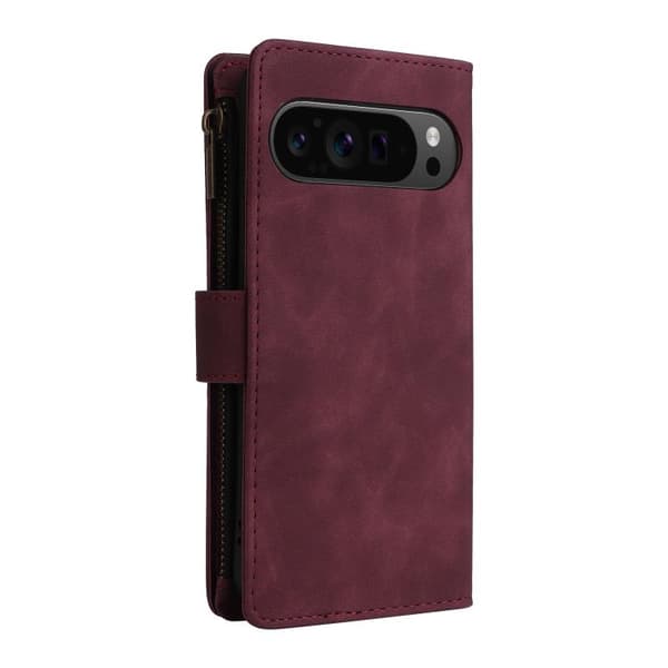 för Pixel 10 Pro XL - Multifunktionell Multi-Kort Plånboks Skal i Läder Vinrött