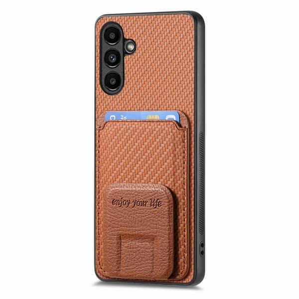 Samsung Galaxy Note20 Ultra Skal i Kolfiber med Kortficka och Fällbart Ställ Brun