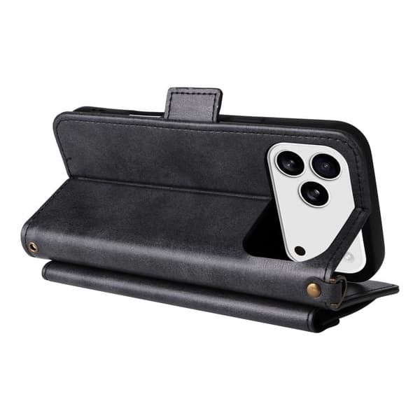 iPhone 18 Pro Max / iPhone 17 Pro Max Skal läderfodral med flera kortfack - nötköttsläder Svart