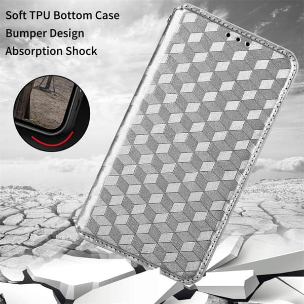 Redmi Note 14 4G - Flip Läderfodral med Kubisk Rutnätstruktur, Silver