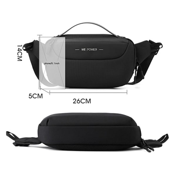 WEPOWER Herr Crossbody Väska Multifunktionell Sport Midjeväska Utomhus Liten Axelväska Svart