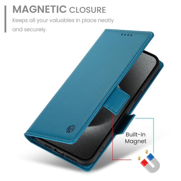 iPhone 18 Pro Max / iPhone 17 Pro Max Skal läderfodral med sidobuckle - magnetisk frostad läder Blå