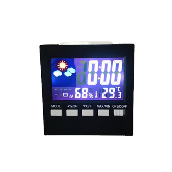 2159 Hushållstemperatur och fuktighetsdisplay väckarklocka inomhus elektronisk digital display multifunktionsfärgskärm klocka (svart)
