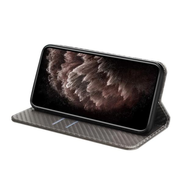 Redmi Note 14 5G - Magnetisk Flip Läderfodral med Kolfibertextur Grå